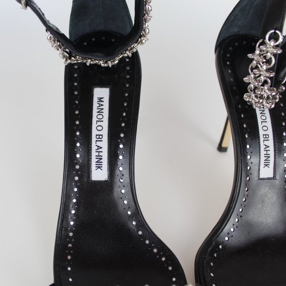 NEW MANOLO BLAHNIK Rekik Leather Chain Heeled Sandals - Picture 8 of 16